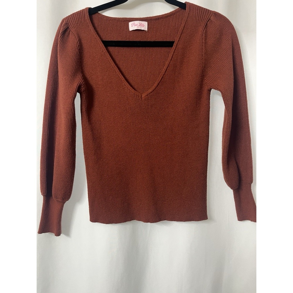 Pink Lily Sweater Womens Small Long Sleeve Bishop Soft Stretchy Cozy. J87